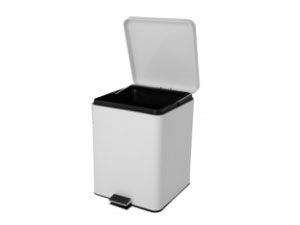 Square Steel Waste Can with White Enamel Finish
