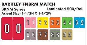 Barkley FNBRM Match BKNM Series Numeric Color Code Roll Labels