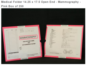 263344-250 - MFR: CI6155 Open End Category Insert Jacket - Mammography with Pink Border Ink Color - System A