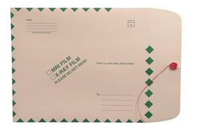 264964 - XM1105 - Open End Standard X-Ray Film Mailer - 11" x 13" - Ungummed with button & string - Green Diamond Border with Standard Imprint