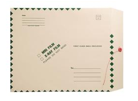 256266 - XM1510 - Open End Standard X-Ray Film Mailer 15" x 18" - Ungummed with button & string - Green Diamond Border with Standard Imprint